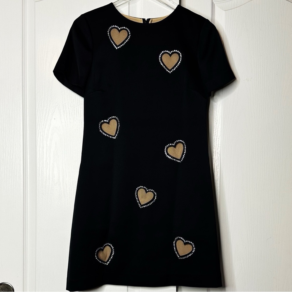 Alice + Olivia Clyde Crystal-Embellished Heart Shift Minidress Black Size 4 NWOT - Picture 5 of 14